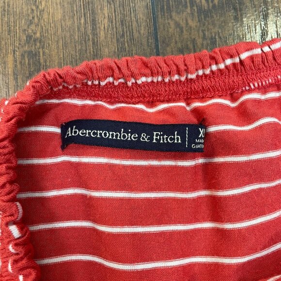 Abercrombie & Fitch Crop Top XS Red Striped Flounce Tube Top Strapless Ruffle - Picture 9 of 9